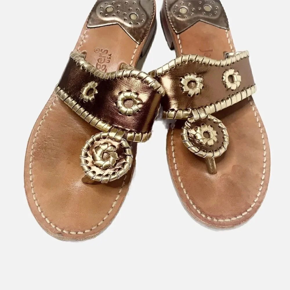 Jack Rogers Classic Jacks Bronze and Gold Leather Thong Sandals Women’s Size 7 M